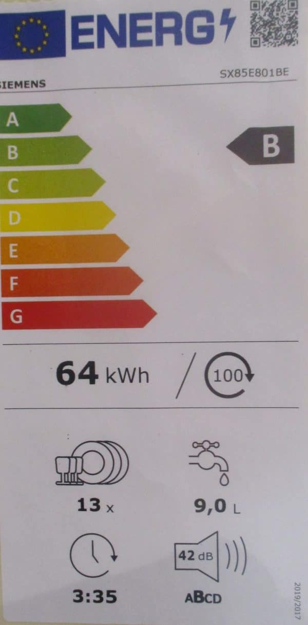 Energieeffizienzklasse B Geschirrspüler Siemens Koje 18