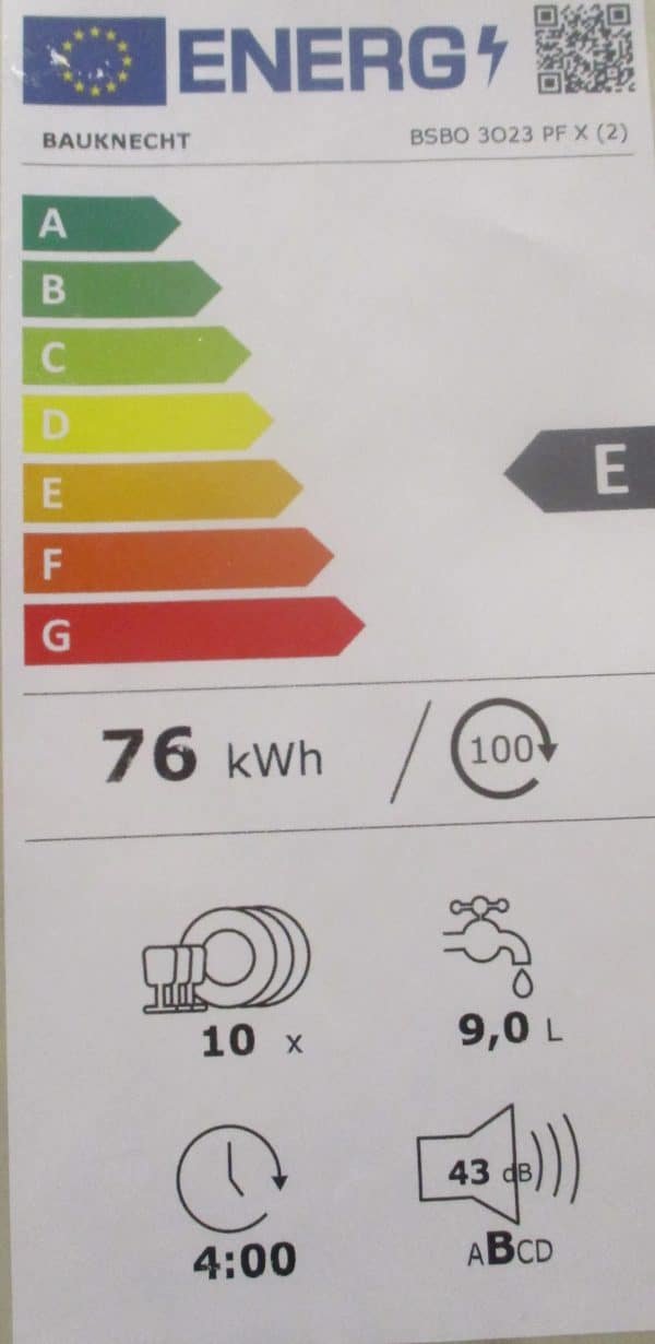 Energieeffizienzstufe E Geschirrspüler Bauknecht Koje 75