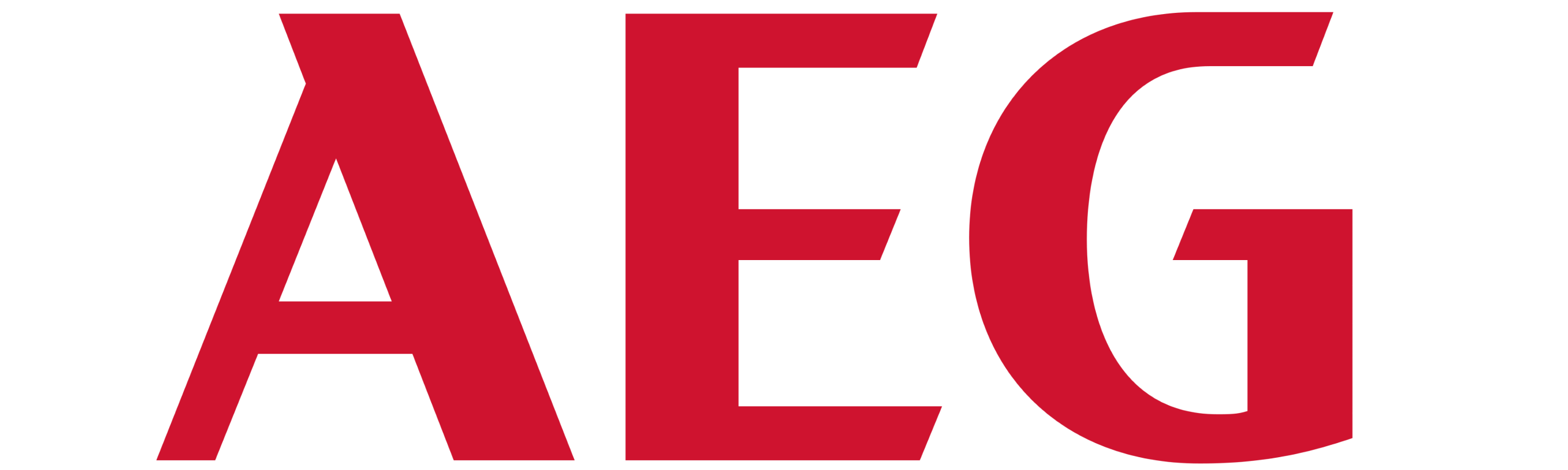 Rote Großbuchstaben AEG auf weißem Hintergrund.
