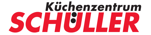 Logo mit Küchenzentrum SCHÜLLER in fetten Buchstaben; SCHÜLLER ist groß und rot, Küchenzentrum ist schwarz.
