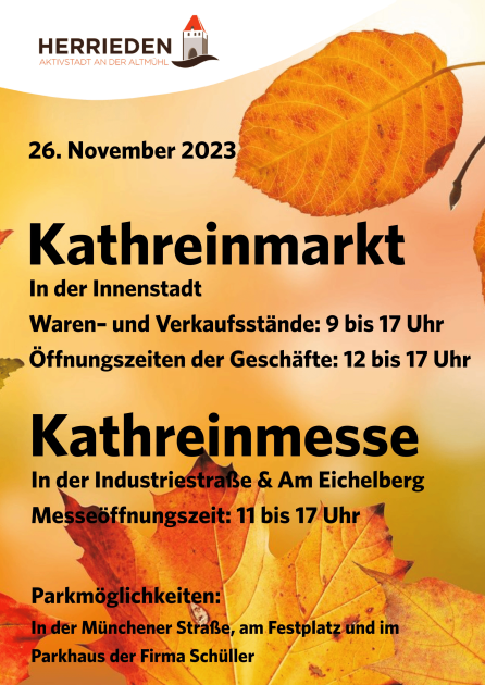 Kathreinmarkt am 26. November in Herrieden mit Waren- und Verkaufsständen und Kathreinmesse in der Industriestraße und am Eichelberg
